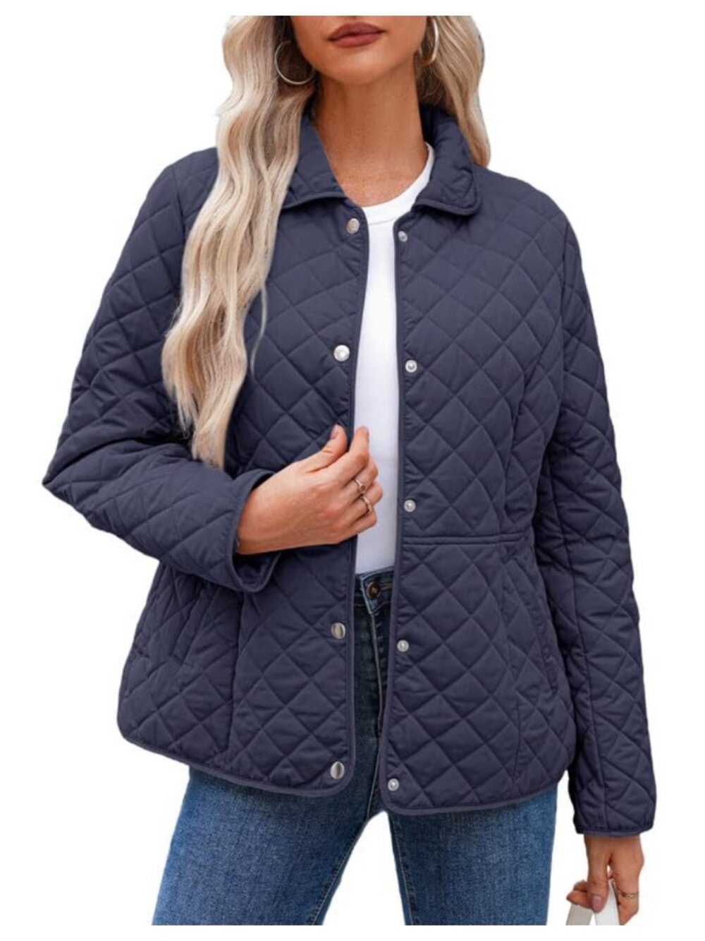 Women's Quilted Puffer Jacket Button Down Diamond Texture Long Sleeve Coat